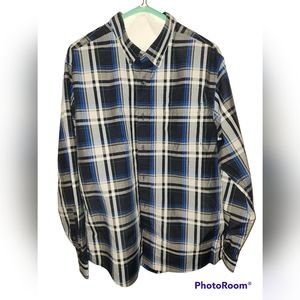 Eddie Bauer Blue and Black Plaid Long Sleeve Top Size L